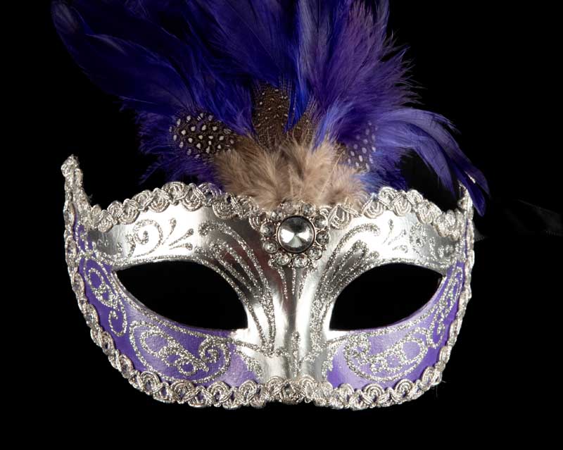 Masque Colombine à Plumes Violet Argenté – Artisanat Authentique de Venise