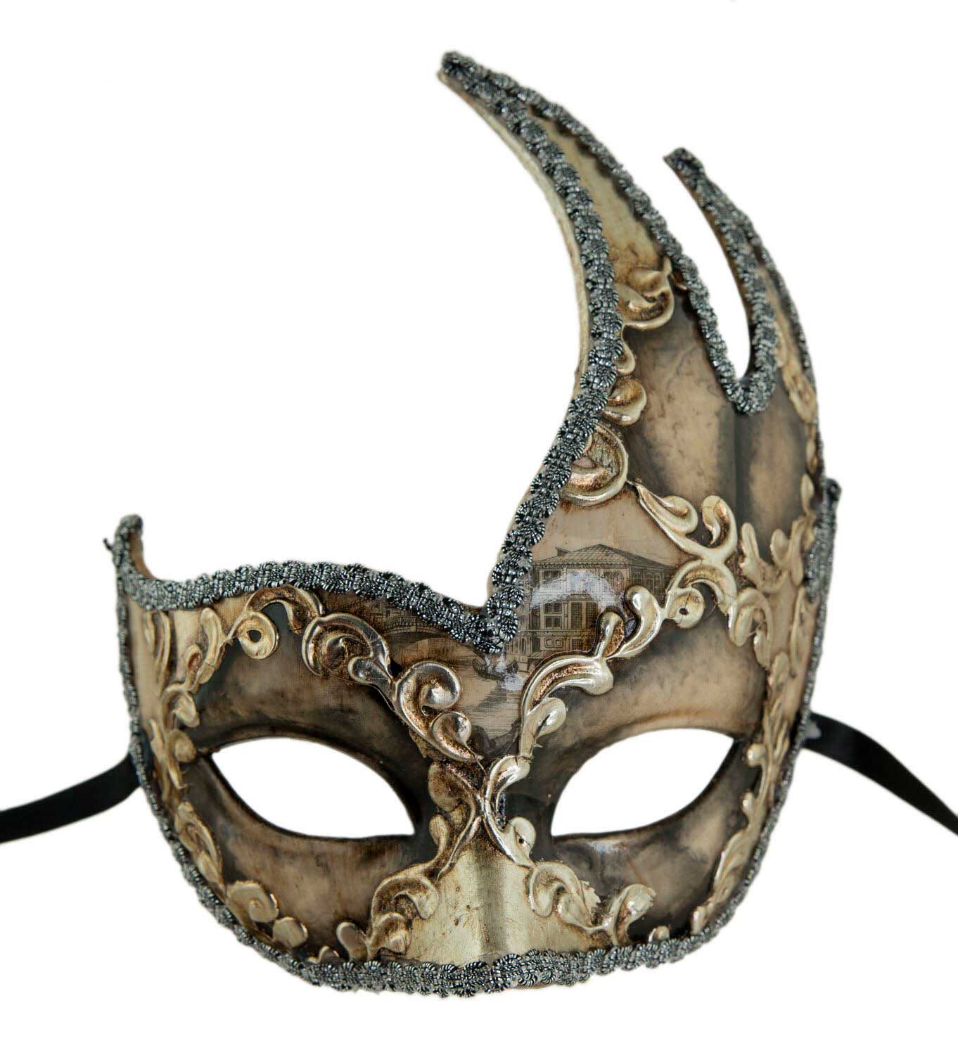 Masque Vénitien Colombine Cygne Pont des Soupirs Argenté – Artisanat Authentique de Venise