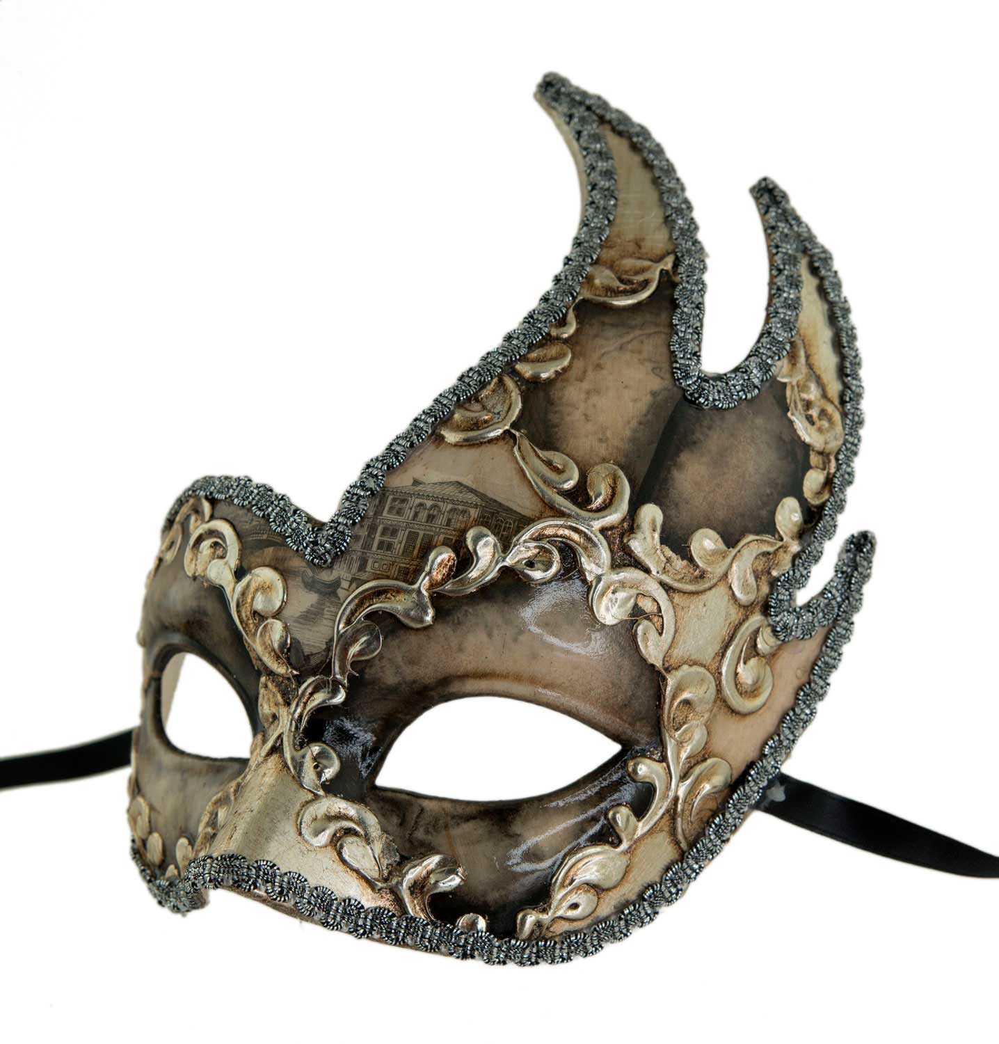 Masque Vénitien Colombine Cygne Pont des Soupirs Argenté – Artisanat Authentique de Venise