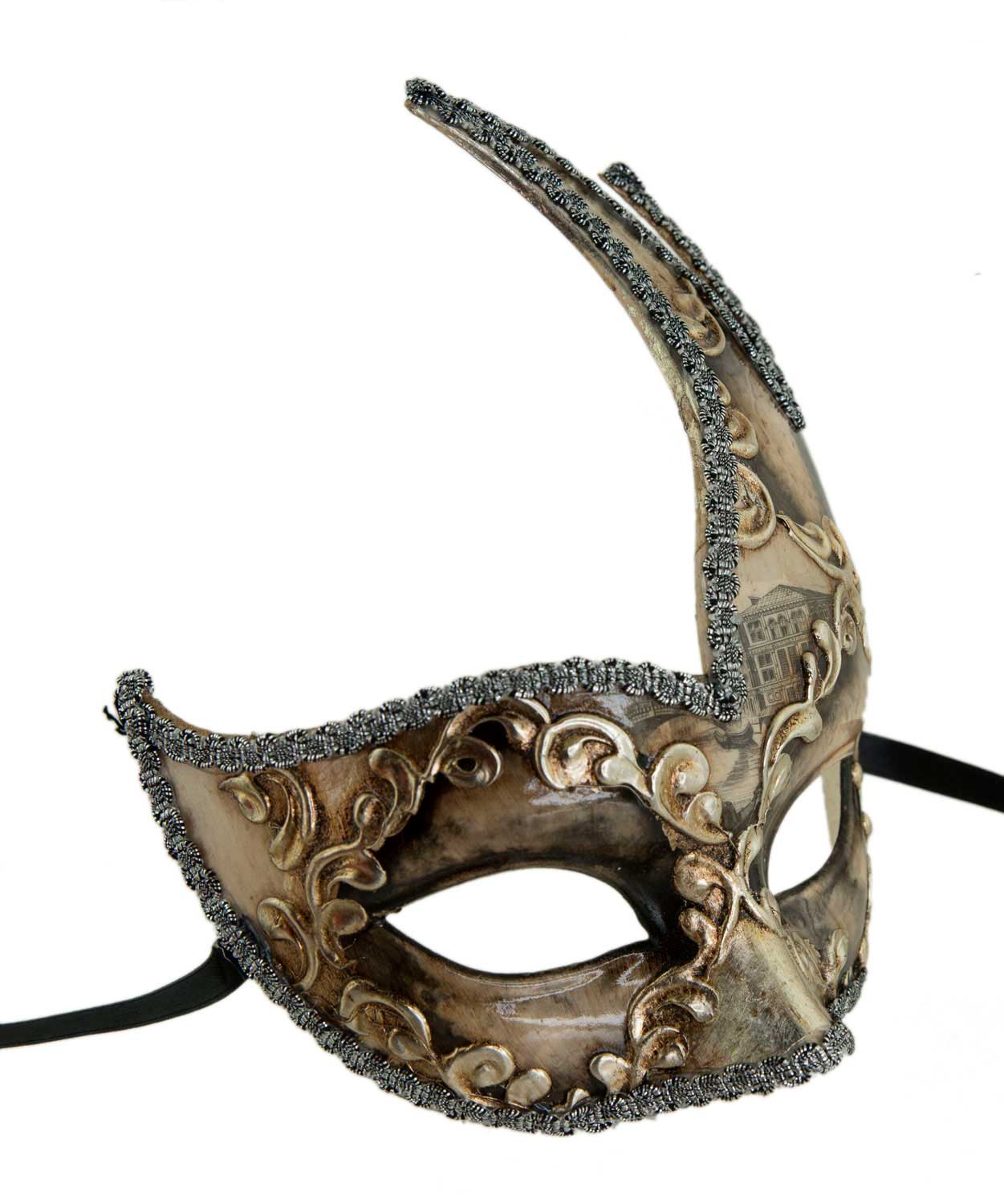 Masque Vénitien Colombine Cygne Pont des Soupirs Argenté – Artisanat Authentique de Venise