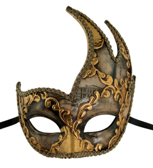 Masque Vénitien Colombine Cygne Pont des Soupirs Doré – Artisanat Authentique de Venise
