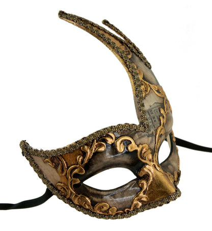 Masque Vénitien Colombine Cygne Pont des Soupirs Doré – Artisanat Authentique de Venise