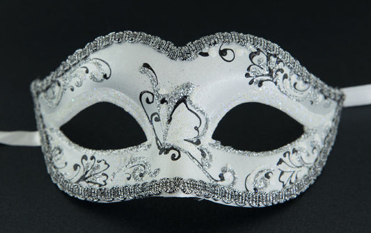 Masque de Venise Colombine Blanc Argenté pour Petit Visage – Artisanat Authentique de Venise