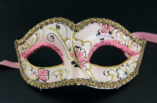Masque Vénitien Colombine Rose Doré pour Petit Visage – Artisanat Authentique de Venise