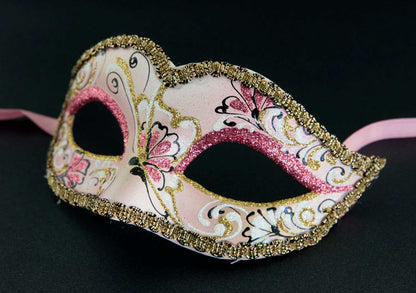 Masque Vénitien Colombine Rose Doré pour Petit Visage – Artisanat Authentique de Venise