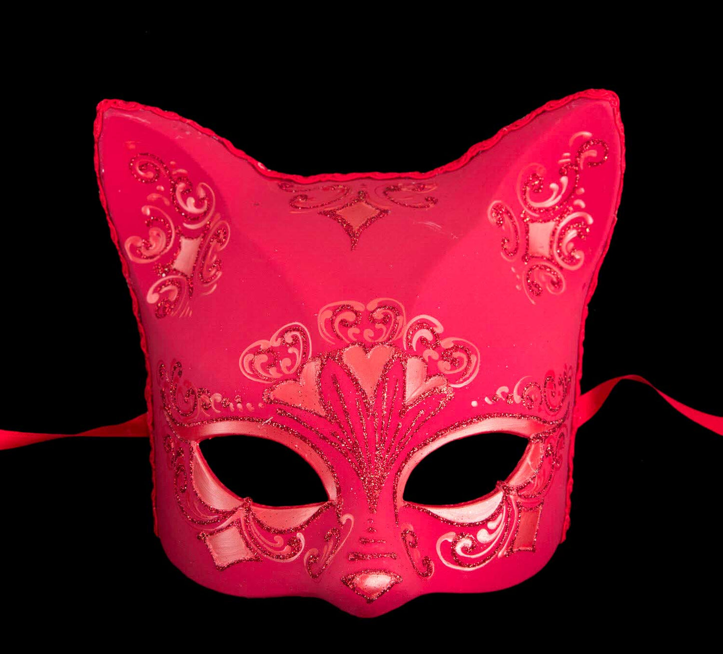 Masque Chat Gatto Rouge Floral – Artisanat Authentique de Venise