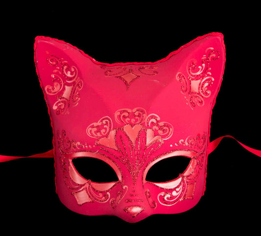 Masque Chat Gatto Rouge Floral – Artisanat Authentique de Venise