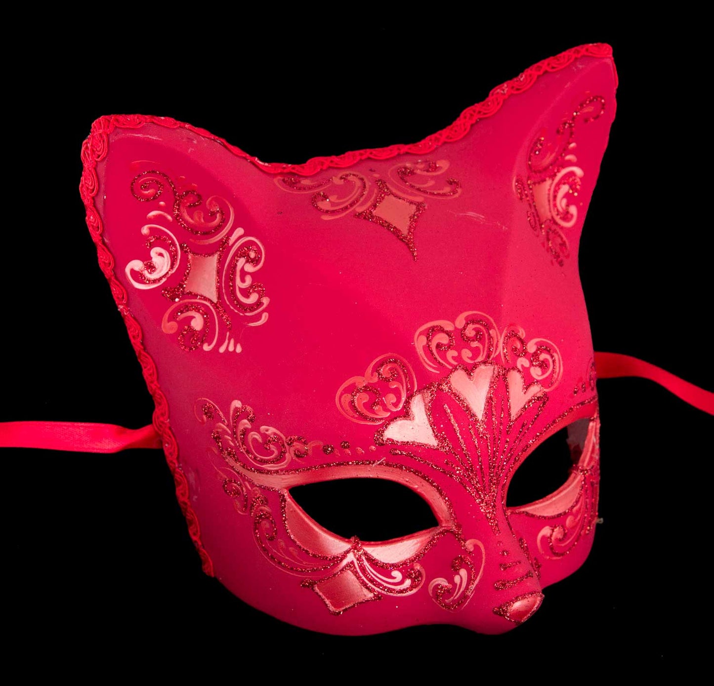 Masque Chat Gatto Rouge Floral – Artisanat Authentique de Venise