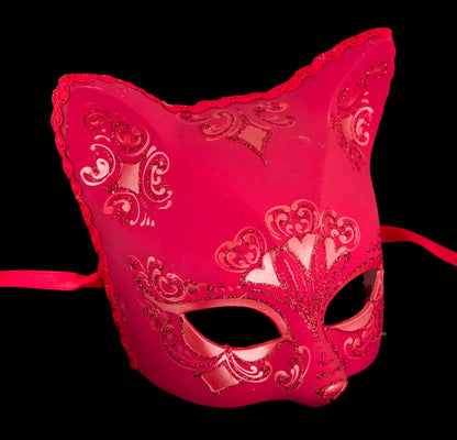 Masque Chat Gatto Rouge Floral – Artisanat Authentique de Venise