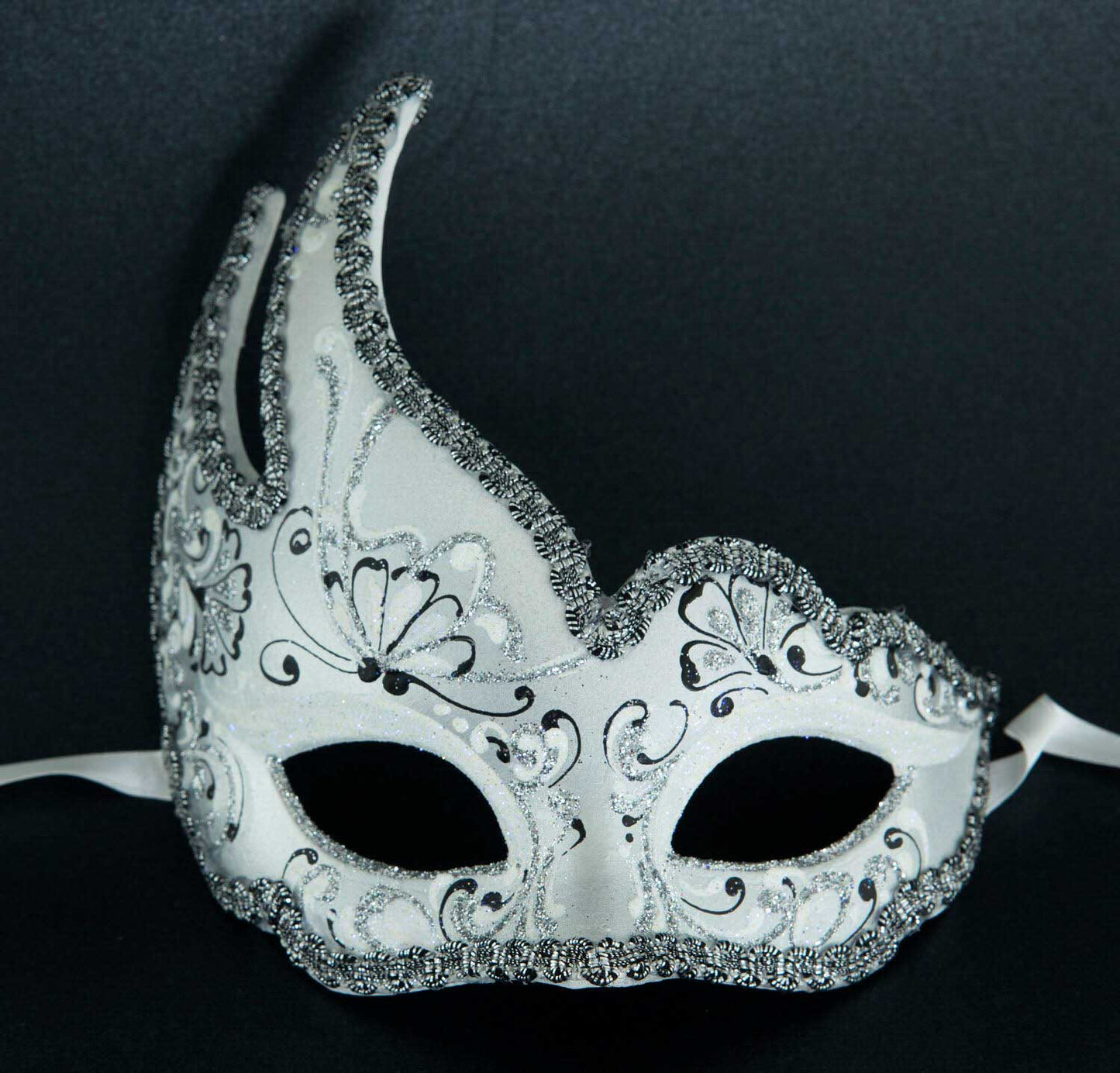 Masque Vénitien Colombine Cygne Blanc Argenté pour Petit Visage – Artisanat Authentique de Venise
