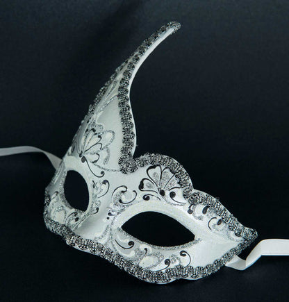 Masque Vénitien Colombine Cygne Blanc Argenté pour Petit Visage – Artisanat Authentique de Venise