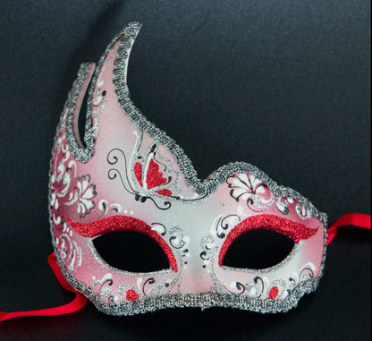 Masque Vénitien Colombine Cygne Rouge Argenté pour Petit Visage – Artisanat Authentique de Venise
