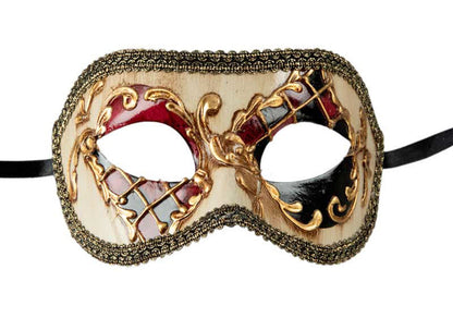 Masque Colombine Damier Noir et Rouge – Artisanat Authentique de Venise
