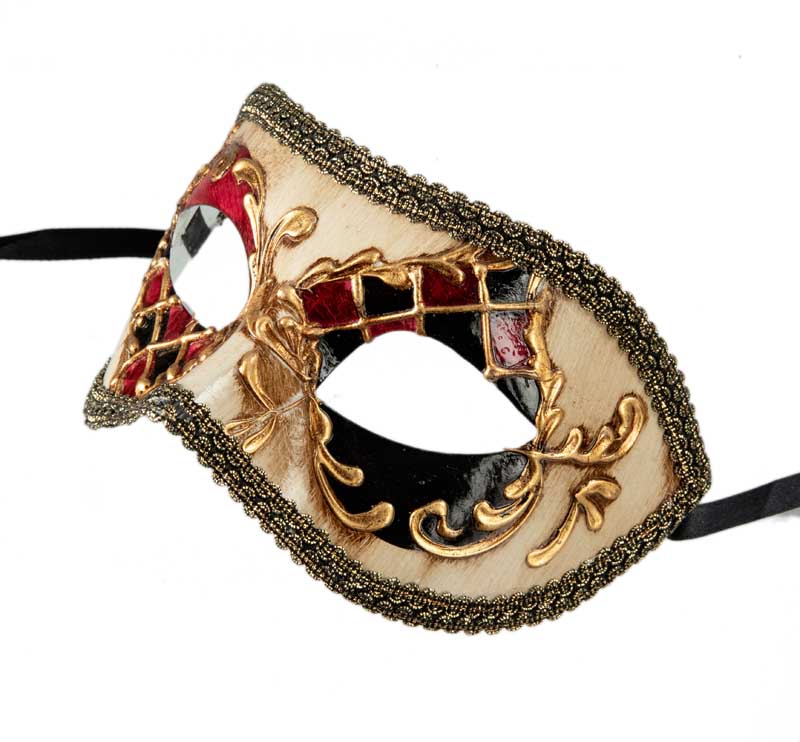 Masque Colombine Damier Noir et Rouge – Artisanat Authentique de Venise