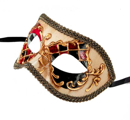 Masque Colombine Damier Noir et Rouge – Artisanat Authentique de Venise