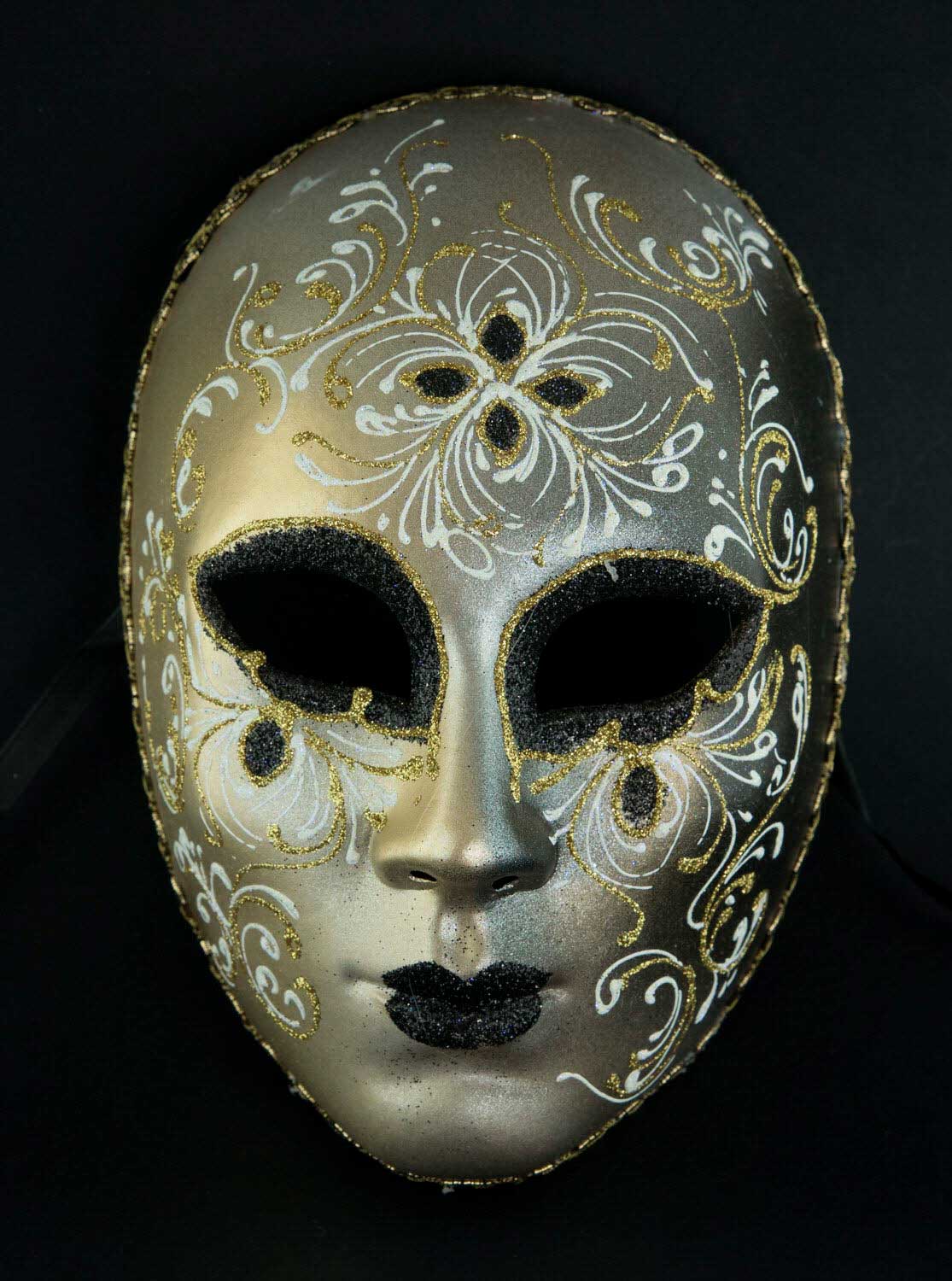 Masque Volto Floral Noir et Doré – Artisanat Authentique de Venise