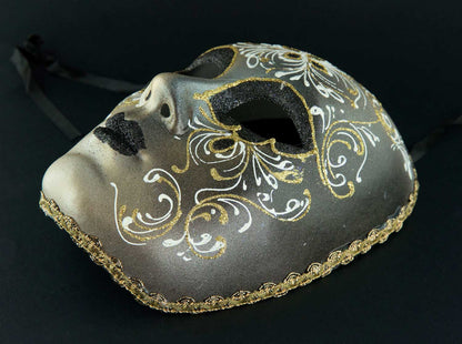 Masque Volto Floral Noir et Doré – Artisanat Authentique de Venise