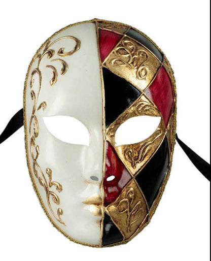 Masque Volto Rouge Doré à Losanges Gesso – Artisanat Authentique de Venise A