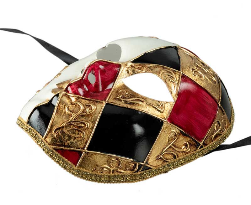 Masque Volto Rouge Doré à Losanges Gesso – Artisanat Authentique de Venise A