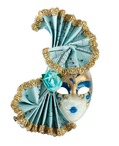 Magnet Masque de Venise Éventail Bleu Clair – Artisanat Authentique de Venise