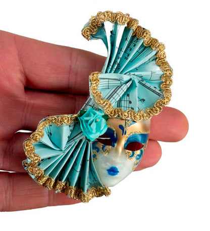 Magnet Masque de Venise Éventail Bleu Clair – Artisanat Authentique de Venise