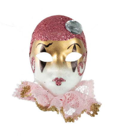 Magnet Masque de Venise Pierrot Rose et Doré – Artisanat Authentique de Venise