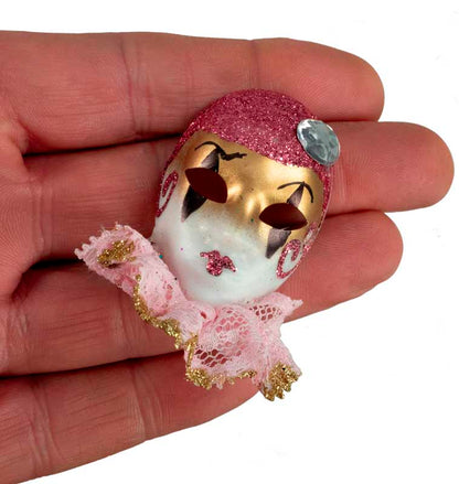 Magnet Masque de Venise Pierrot Rose et Doré – Artisanat Authentique de Venise