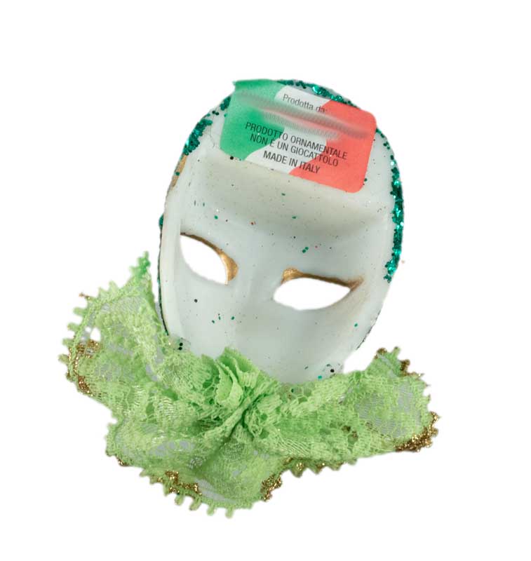 Magnet Masque de Venise Pierrot Vert et Doré – Artisanat Authentique de Venise