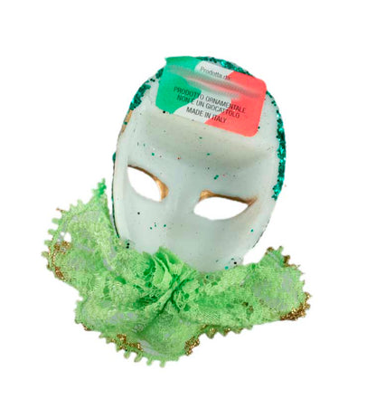 Magnet Masque de Venise Pierrot Vert et Doré – Artisanat Authentique de Venise