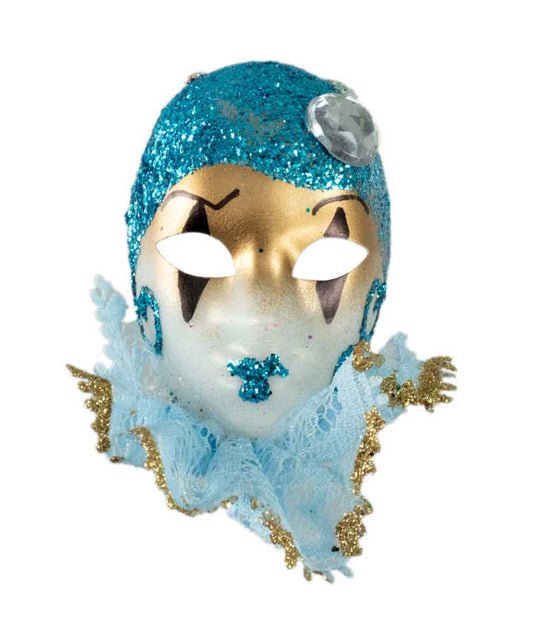 Magnet Masque de Venise Pierrot Bleu et Doré – Artisanat Authentique de Venise