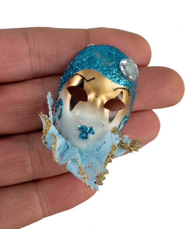 Magnet Masque de Venise Pierrot Bleu et Doré – Artisanat Authentique de Venise