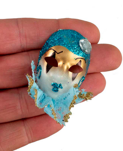 Magnet Masque de Venise Pierrot Bleu et Doré – Artisanat Authentique de Venise