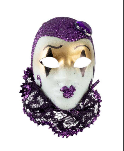 Magnet Masque de Venise Pierrot Violet et Doré – Artisanat Authentique de Venise