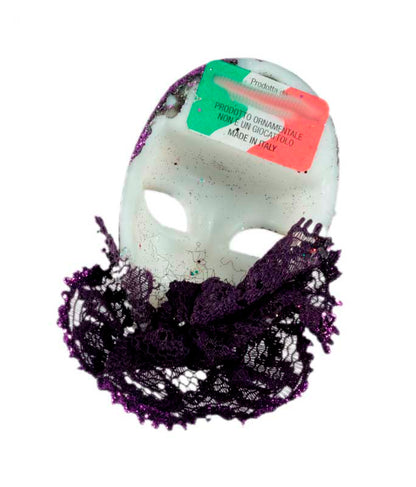 Magnet Masque de Venise Pierrot Violet et Doré – Artisanat Authentique de Venise