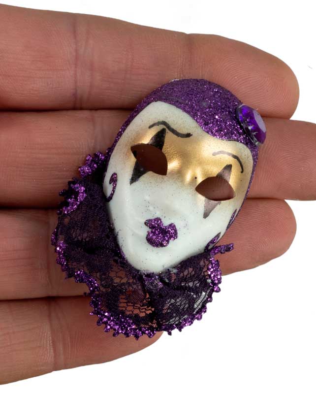 Magnet Masque de Venise Pierrot Violet et Doré – Artisanat Authentique de Venise