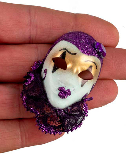 Magnet Masque de Venise Pierrot Violet et Doré – Artisanat Authentique de Venise