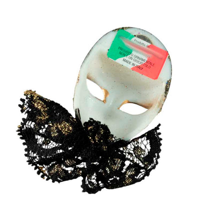 Magnet Masque de Venise Pierrot Noir et Doré – Artisanat Authentique de Venise