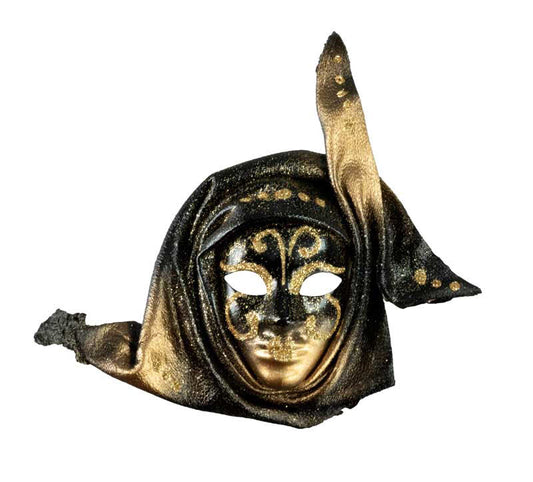 Magnet Masque de Venise en Cuir Noir et Doré – Artisanat Authentique de Venise
