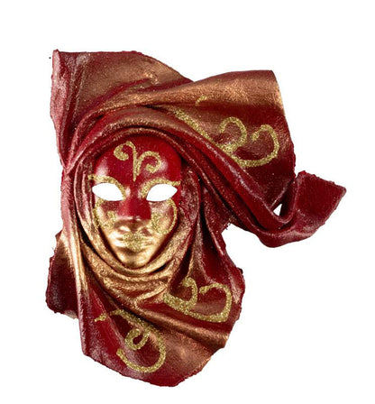 Magnet Masque de Venise en Cuir Rouge et Doré – Artisanat Authentique de Venise