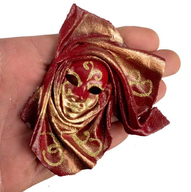 Magnet Masque de Venise en Cuir Rouge et Doré – Artisanat Authentique de Venise