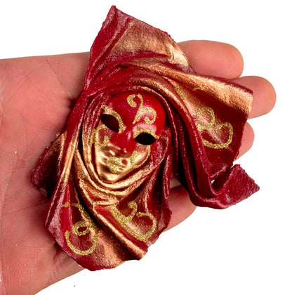 Magnet Masque de Venise en Cuir Rouge et Doré – Artisanat Authentique de Venise