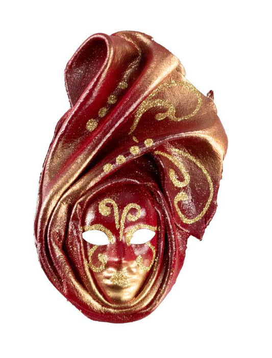 Magnet Masque de Venise en Cuir Rouge et Doré – Artisanat Authentique de Venise