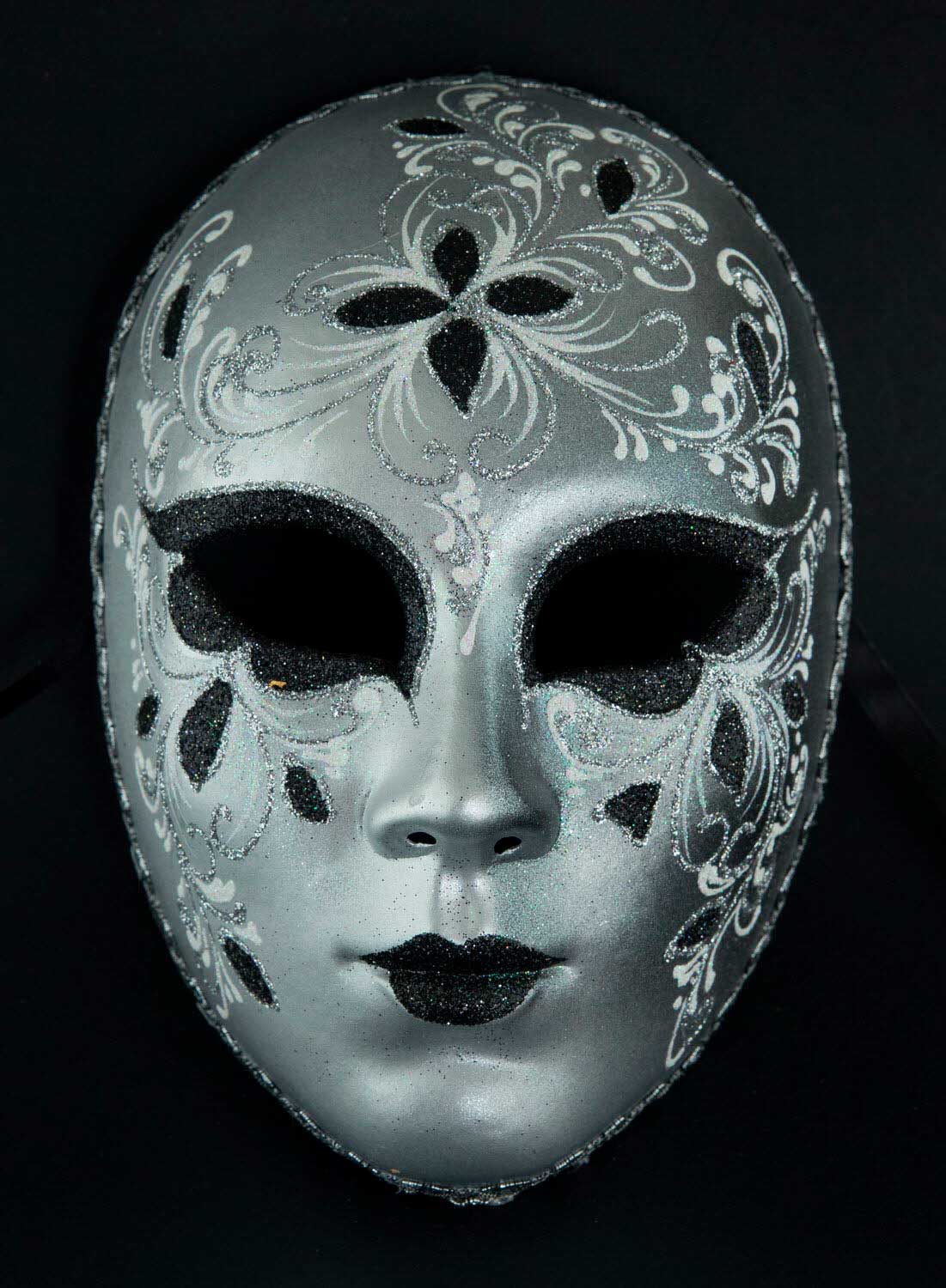 Masque Volto Floral Noir et Argenté – Artisanat Authentique de Venise