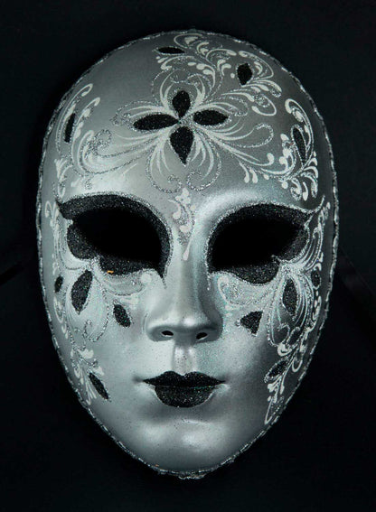 Masque Volto Floral Noir et Argenté – Artisanat Authentique de Venise