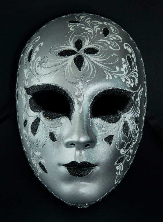 Masque Volto Floral Noir et Argenté – Artisanat Authentique de Venise