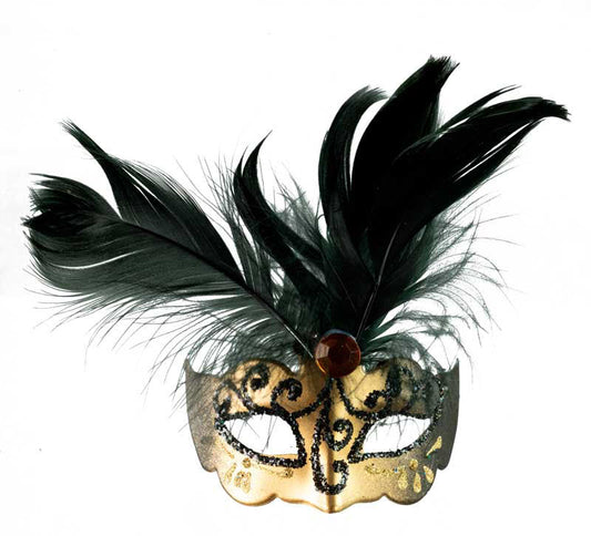 Magnet Masque de Venise Colombine Noir et Doré – Artisanat Authentique de Venise