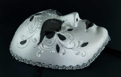 Masque Volto Floral Noir et Argenté – Artisanat Authentique de Venise