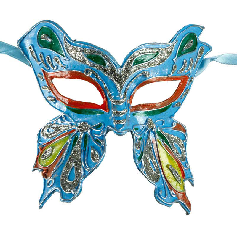 Masque Colombine Farfella Papillon Bleu Ciel – Artisanat Authentique de Venise