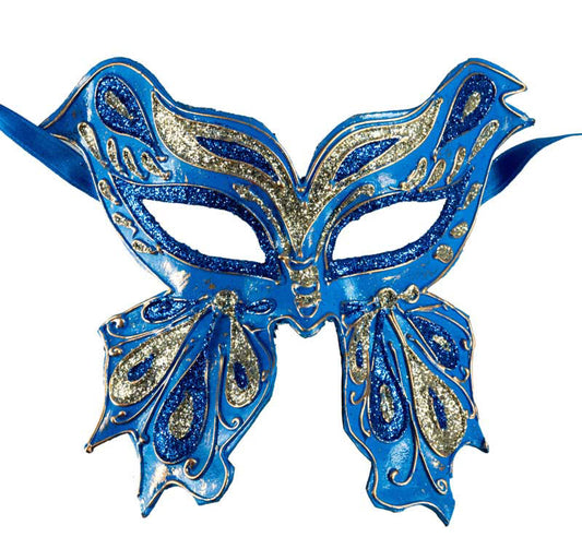 Masque Colombine Farfella Papillon Bleu – Artisanat Authentique de Venise