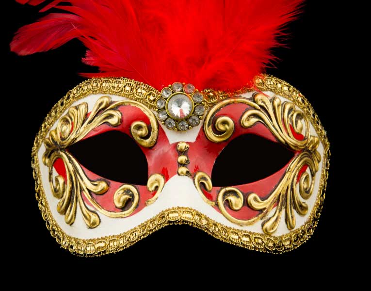 Masque Loup Vénitien à Plumes Rouge – Artisanat Authentique de Venise